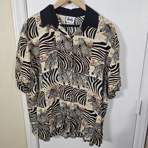 VTG Tapestry Safari Zebra Crop Button Shirt Size 1X Block Print 80s 90s Bold USA